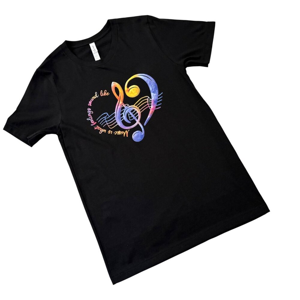 Music Tee Womens Small Music Is What Feelings Sound Like Heart in Black - Picture 3 of 6